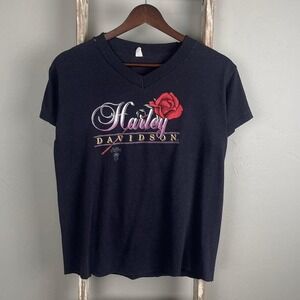 Vintage 86 USA Harley Davidson 3D Emblem‎ Women Cropped T Shirt Med